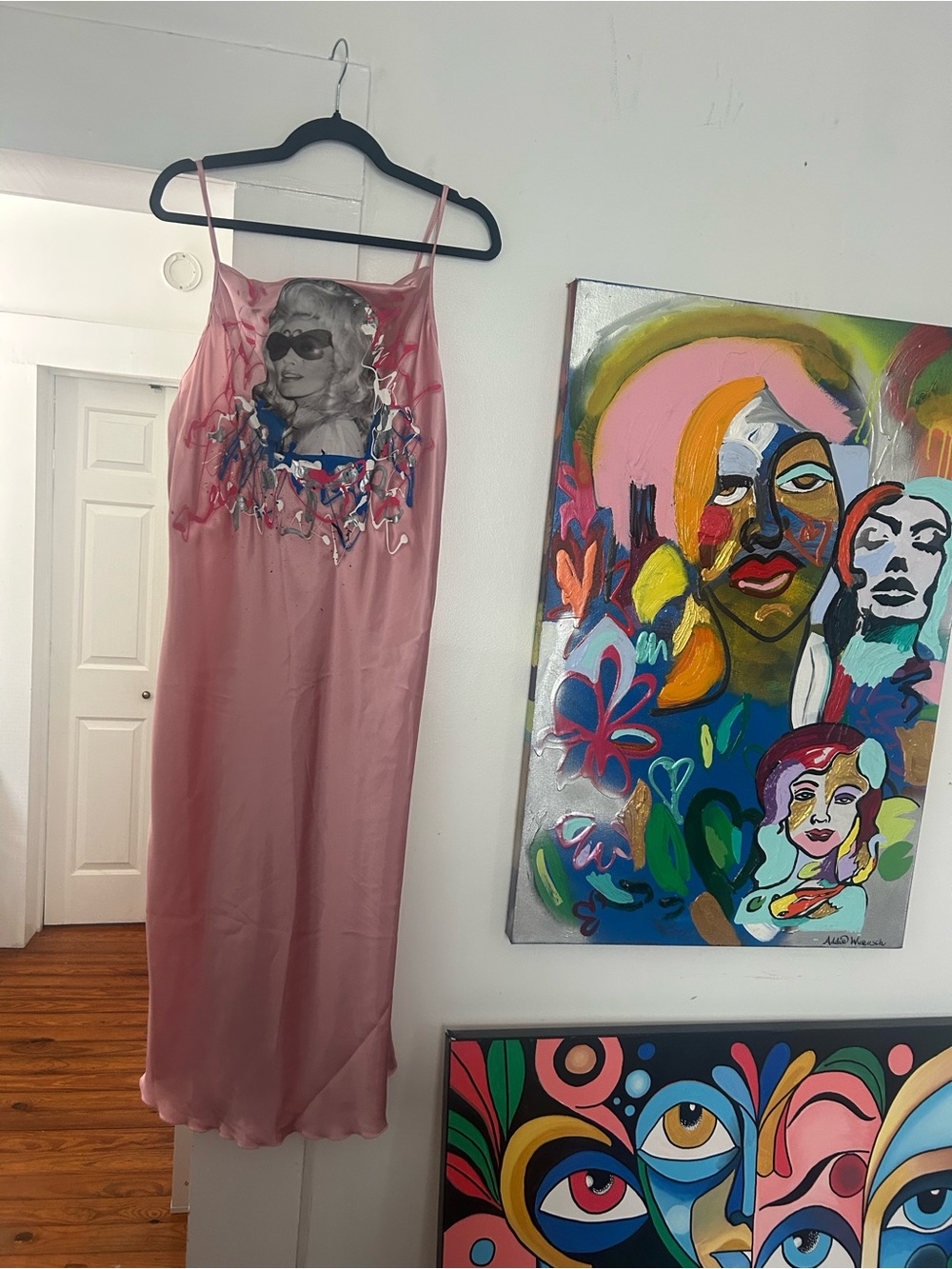 bebe Pink Graphic Bust Slip Maxi Dress
